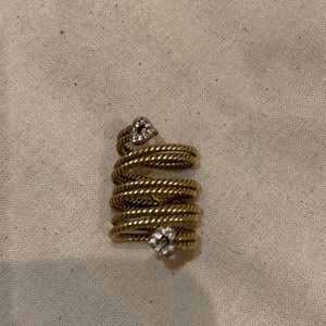 Vintage gold spiral ring with diamonds hearts
